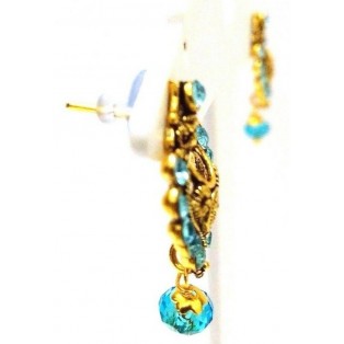 Gold Oxidized Earring Jhumka Jhumki Push Back - Drop Dangle I Turquoise Stone